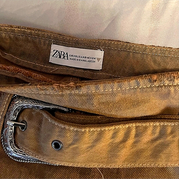 ZARA TAN DENIM COWBOY BUCKLE BELT TIK TOK FAMOUS MINI NWOT SIZE XSMALL - Picture 8 of 10
